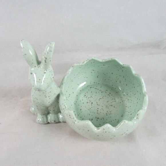 Retro Easter Bunny Egg Speckled Candy Dish Stanford Hill Pottery Green Pastel - Picture 2 of 5